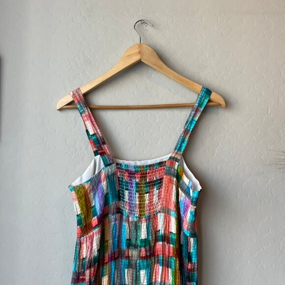 Marie Oliver Petra Multicolor Plaid Sleeveless Square Neck Flounce Midi Dress S - Picture 8 of 9